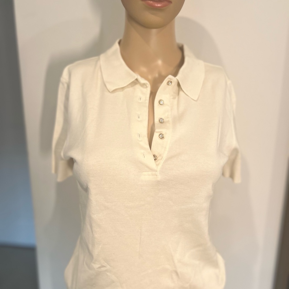 Badgely Mischka polo shirt with gold crystal buttons , small. True dressy polo!